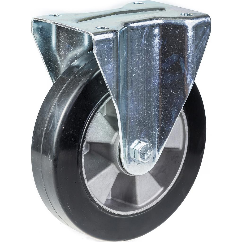 L410.200 200mm fixed top plate 146x107mm castor with black elastic rubber on aluminium centre ball bearing wheel 350kg