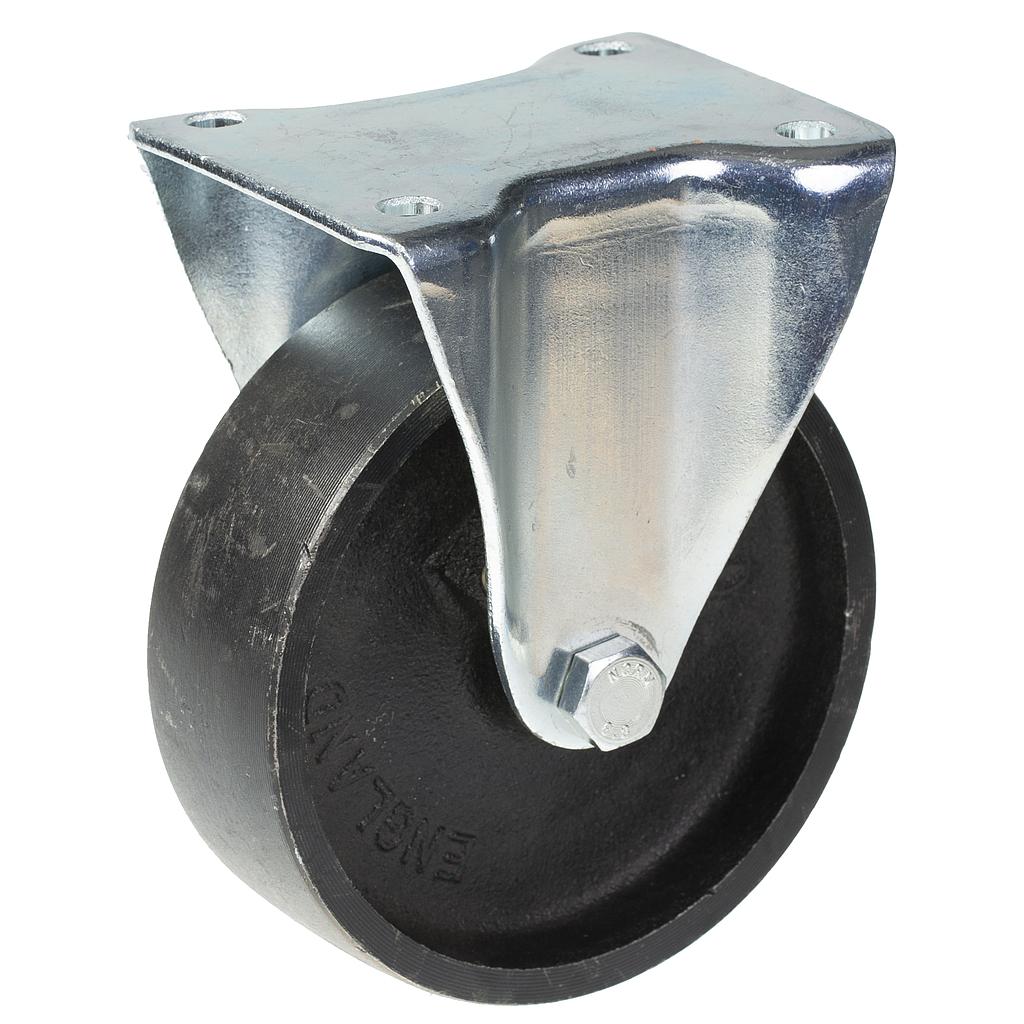 L410 200mm fixed top plate 146x107mm castor with cast iron roller bearing wheel 350kg