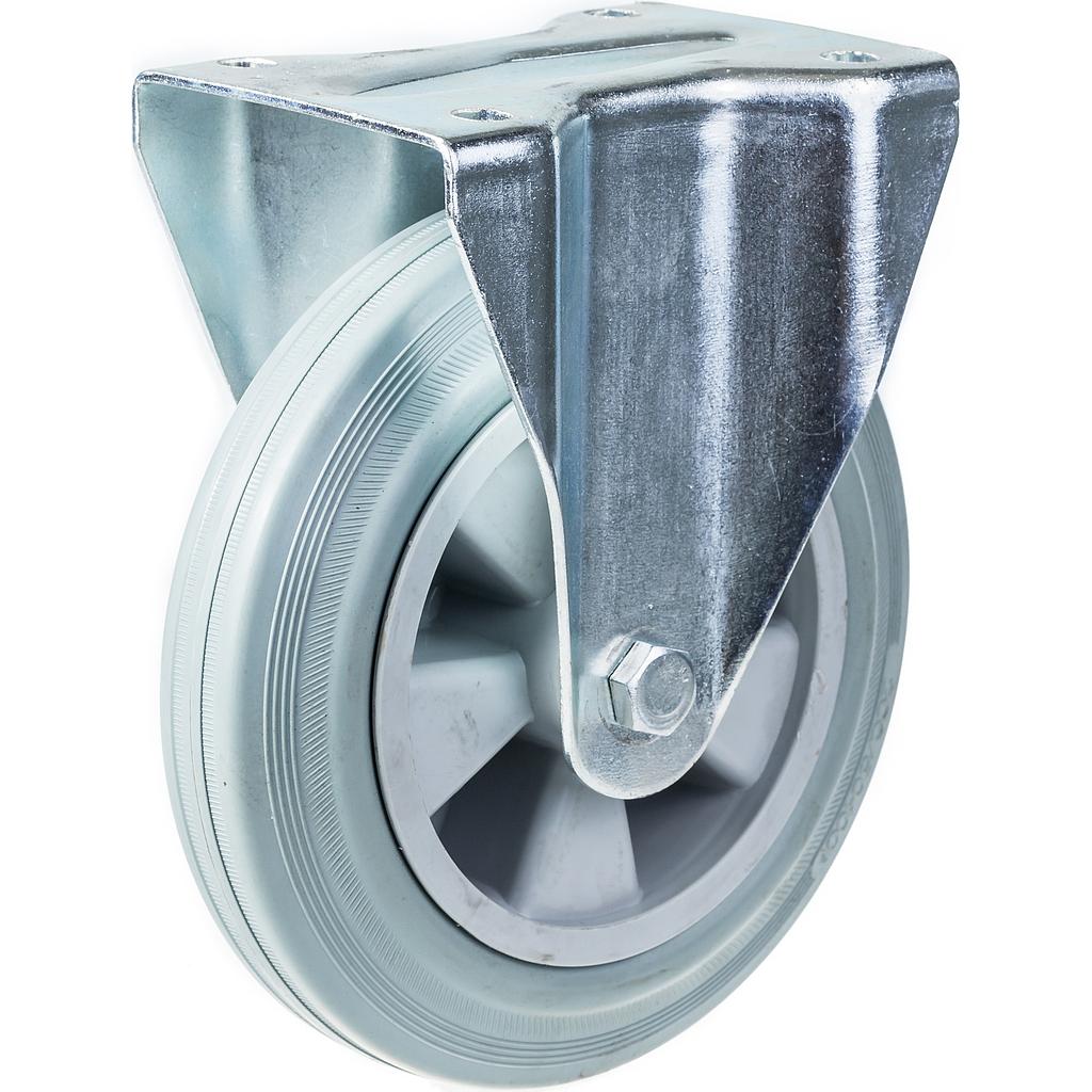 300 series 200mm fixed top plate 146x107mm castor with grey rubber on polypropylene centre roller bearing wheel 205kg