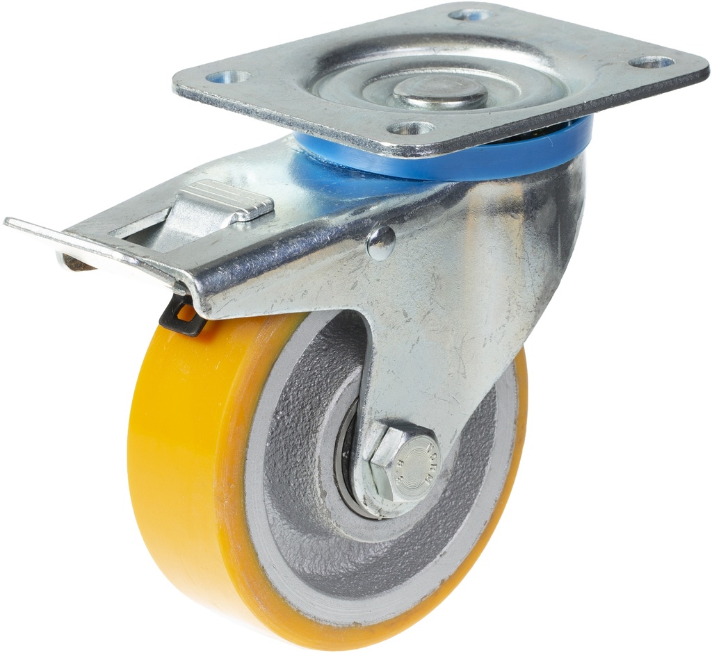 LB520.100 100mm swivel/brake top plate 106x86mm castor with polyurethane on cast iron centre ball bearing wheel 250kg