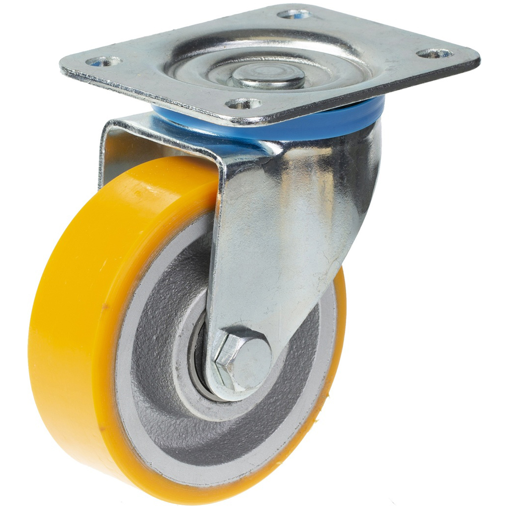 LB500.100 100mm swivel top plate 106x86mm castor with polyurethane on cast iron centre ball bearing wheel 250kg