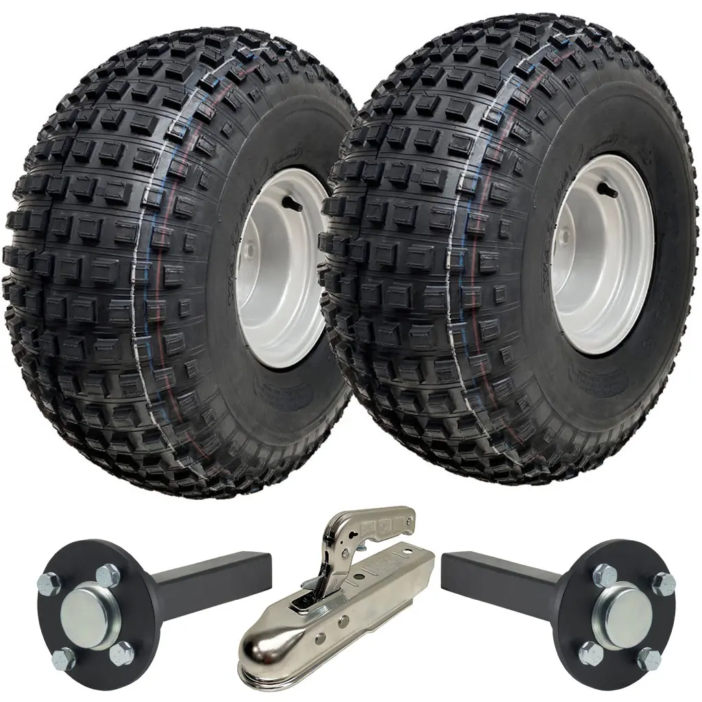 ATV Trailer Kit, 22x11.00-8 4pr P323 Knobby tyre, Hub/stub axle 35x35mm, pressed hitch, 310kg load capacity