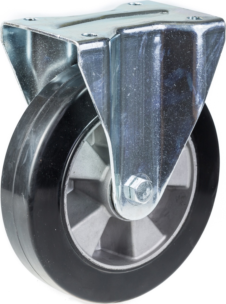 300 series 250mm fixed top plate 146x107mm castor with black elastic rubber on aluminium centre ball bearing wheel 350kg