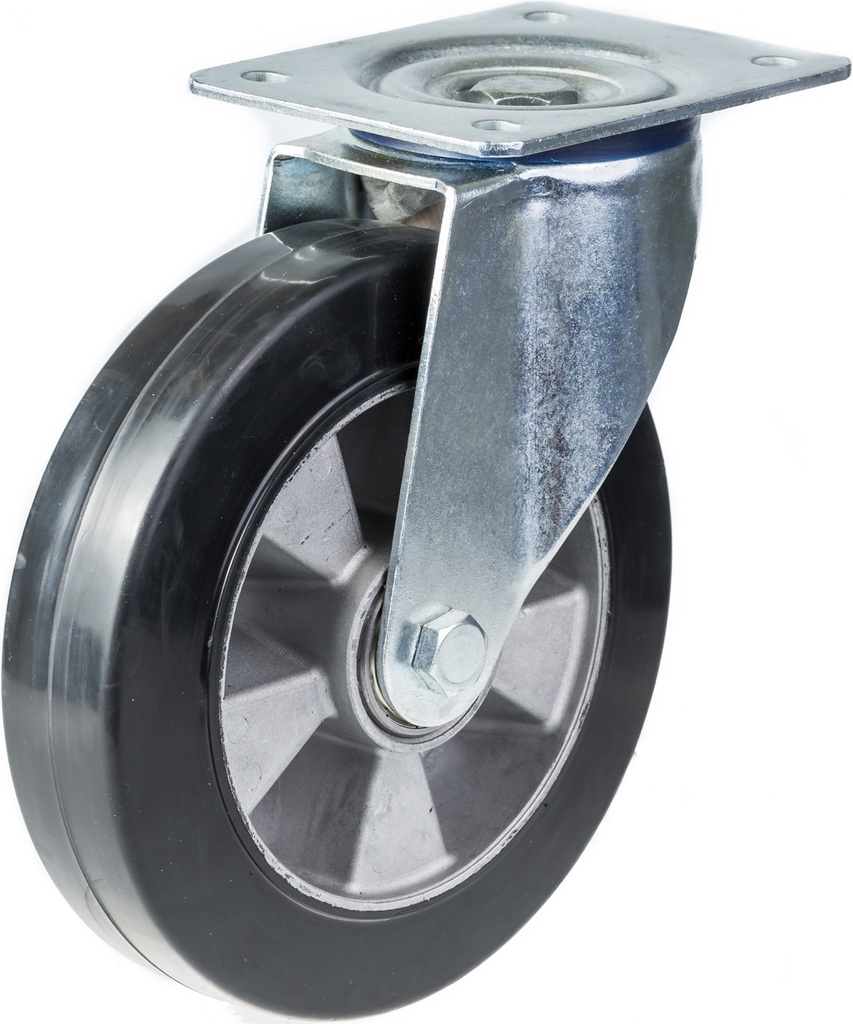 300 series 250mm swivel top plate 140x110mm castor with black elastic rubber on aluminium centre ball bearing wheel 350kg