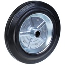 Wheel series 250mm black rubber on pressed steel centre 20mm bore hub length 57mm roller bearing 210kg