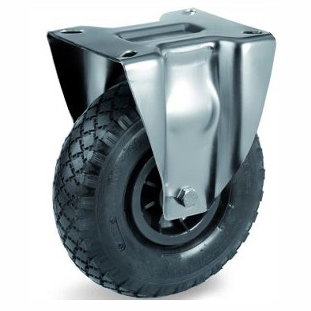 HXP series 3.00x4 fixed top plate 230x130mm castor with black puncture proof block patterned PU-foam tyre on black plastic rim roller bearing wheel 150kg