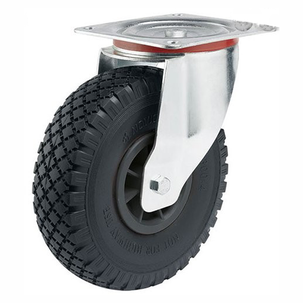 HXP series 3.00x4 swivel top plate 200x160mm castor with black puncture proof block patterned PU-foam tyre on black plastic centre roller bearing wheel 150kg