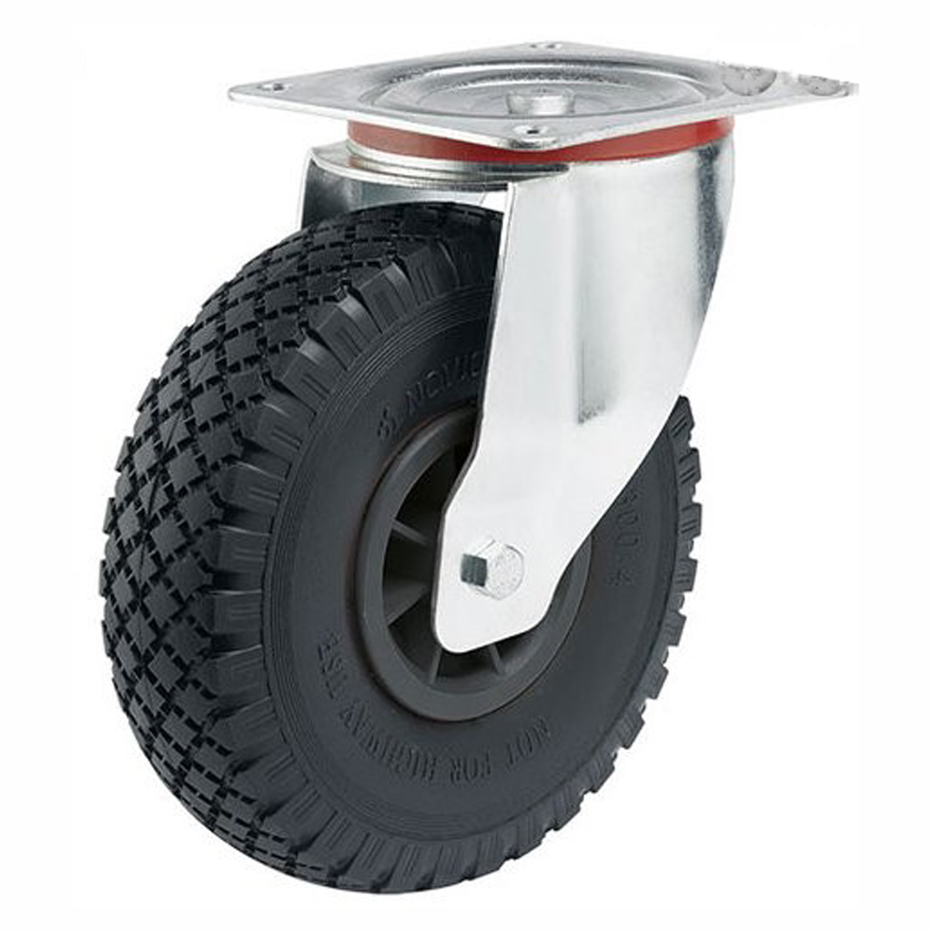 HXP series 3.00x4 swivel top plate 200x160mm castor with black puncture proof block patterned PU-foam tyre on black plastic rim roller bearing wheel 150kg