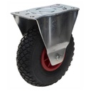 HXP series 3.00x4 fixed top plate 230x130mm castor with black pneumatic block patterned rubber tyre on red plastic rim plain bearing wheel 150kg