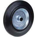 Wheel series 280mm black rubber on pressed steel centre 25mm bore hub length 57mm roller bearing 220kg
