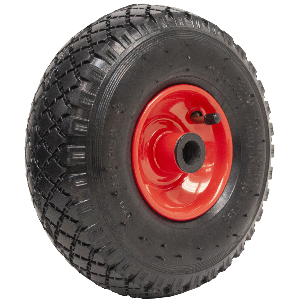 3.00x4 4ply red steel pneumatic wheel 25x75mm roller bearing 150kg