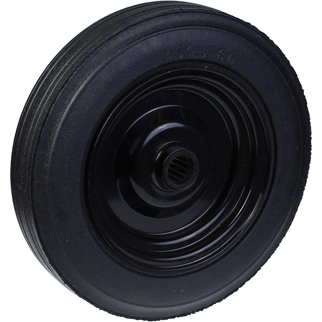 Wheel series 350mm black rubber on pressed steel centre  31.8mm (1 ¼") bore hub length 73mm roller bearing 400kg