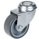 100 series 50mm swivel bolt hole 10mm castor with grey thermoplastic rubber on polypropylene centre plain bearing wheel 40kg