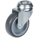 100 series 75mm swivel bolt hole 10mm castor with grey thermoplastic rubber on polypropylene centre plain bearing wheel 60kg