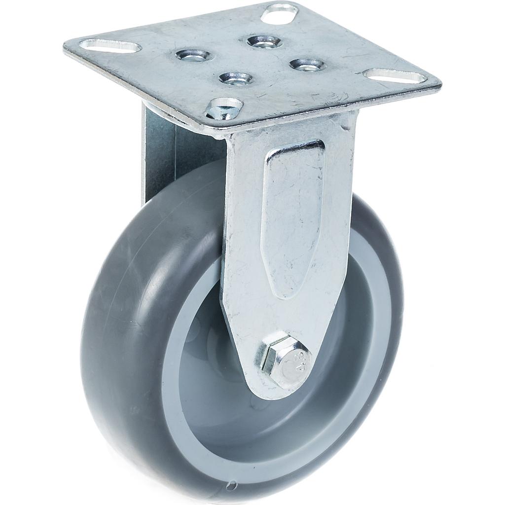 100 series 75mm fixed top plate 60x60mm castor with grey thermoplastic rubber on polypropylene centre plain bearing wheel 60kg