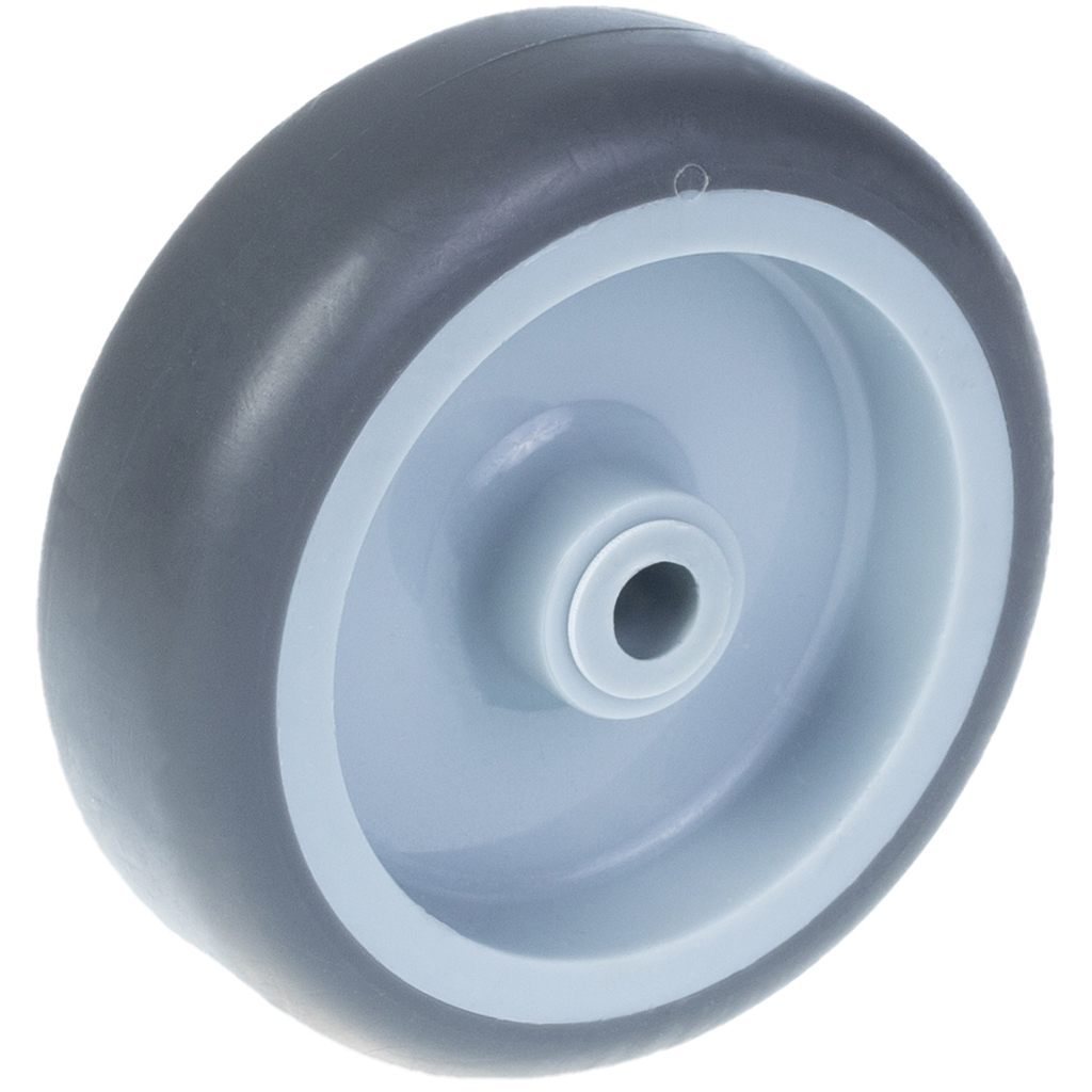 Wheel series 75mm grey thermoplastic rubber on polypropylene centre 8mm bore hub length 28mm plain bearing 60kg