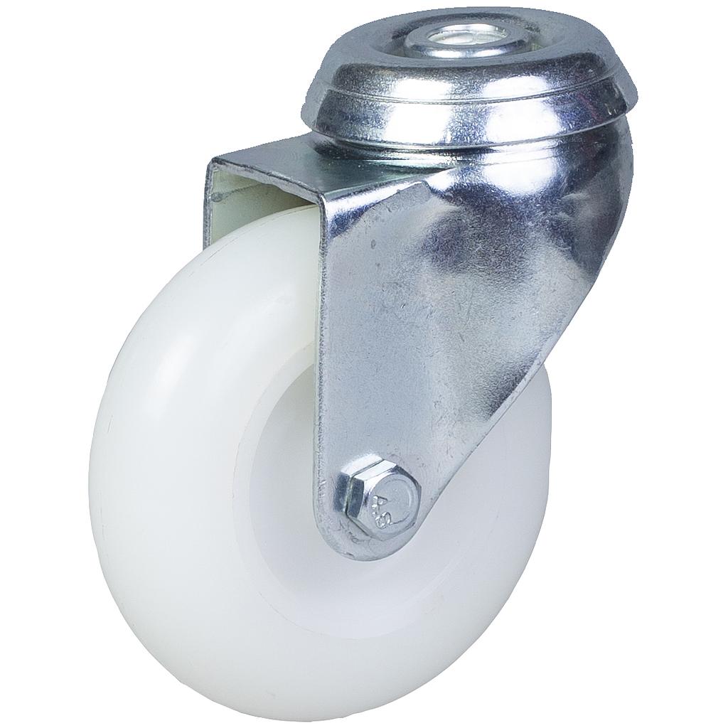 100 series 75mm swivel bolt hole 10mm castor with nylon tread on polypropylene centre plain bearing wheel 70kg