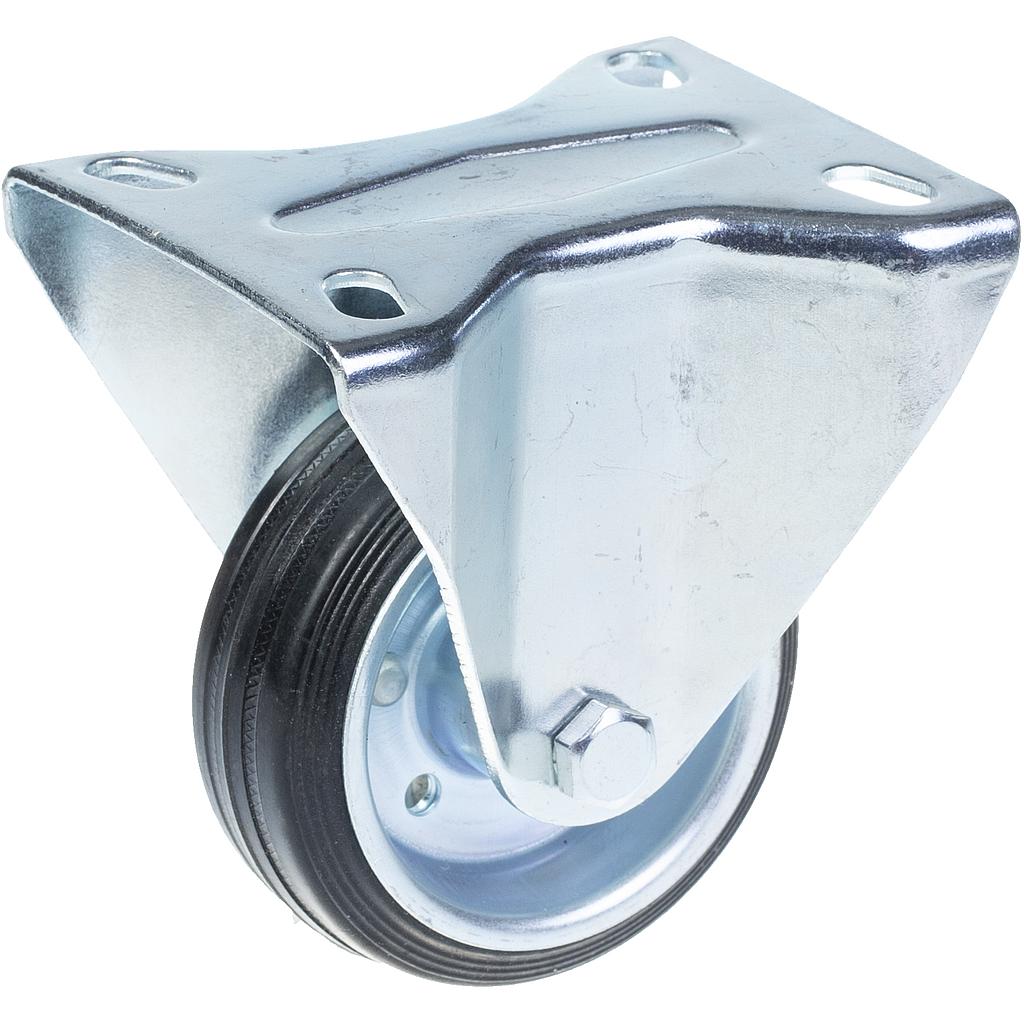 300 series 80mm fixed top plate 100x84mm castor with black rubber on pressed steel centre roller bearing wheel 70kg