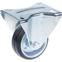 300 series 80mm fixed top plate 100x84mm castor with black rubber on pressed steel centre roller bearing wheel 70kg