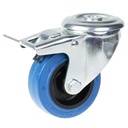 300 series 80mm swivel/brake bolt hole 10,5mm castor with blue elastic rubber on nylon centre plain bearing wheel 140kg