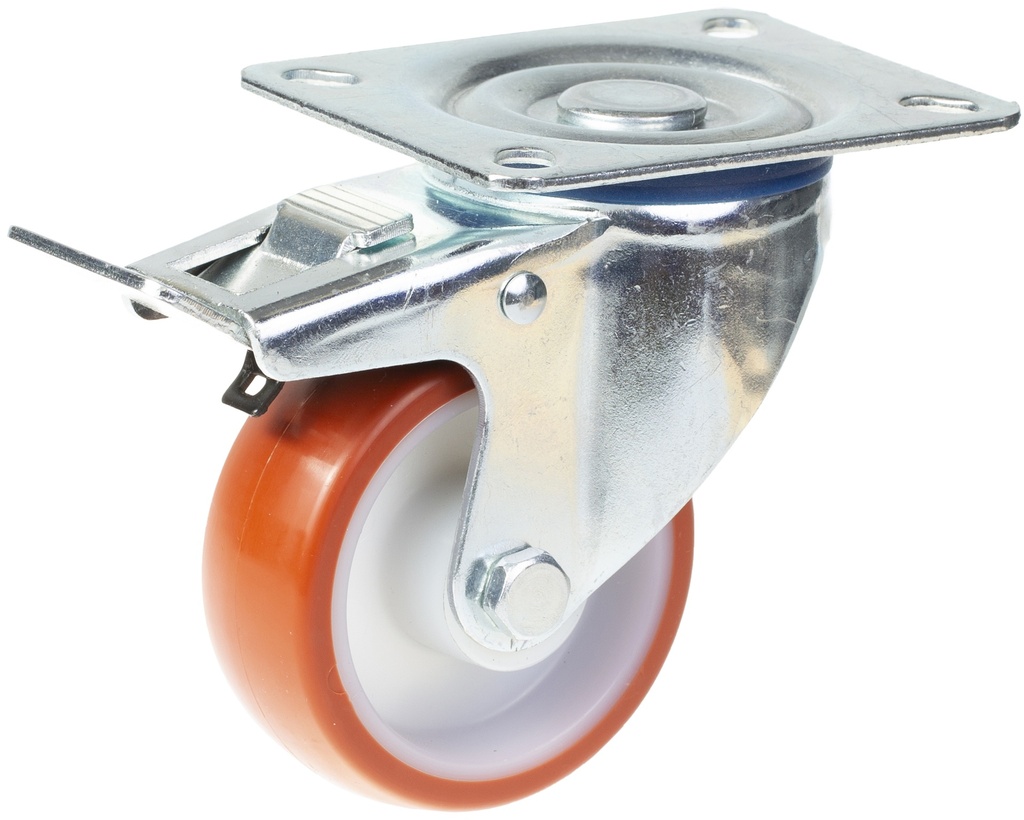 300 series 80mm swivel/brake top plate 100x80mm castor with polyurethane on nylon centre roller bearing wheel 120kg