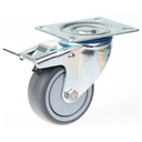 300 series 80mm swivel/brake top plate 100x80mm castor with grey PATH polyurethane on nylon centre single ball bearing wheel 150kg