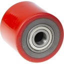 Roller for pallet truck 80x60mm RED polyurethane on cast iron centre 20mm bore hub length 60mm ball bearing 400kg