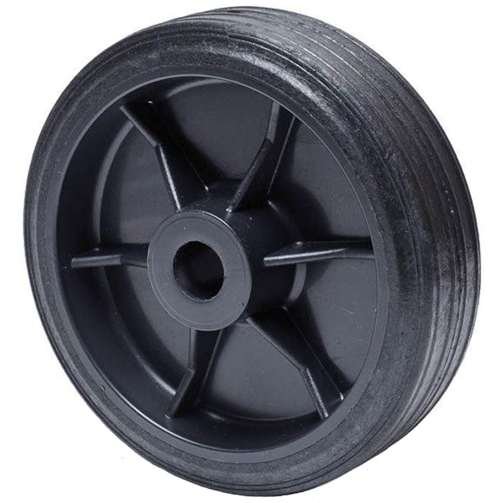 Wheel series 150mm black recycled rubber on polypropylene centre 15mm bore hub length 44mm plain bearing 80kg