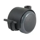 GR5016 Series 2x50mm black twin wheel castor with foot brake, no fitting, dark grey polyurethane tread on black nylon centre wheels