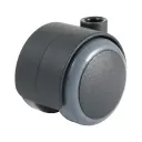 GR5016 Series 2x50mm black twin wheel castor with dark grey polyurethane tread on black nylon centre wheels, no fitting
