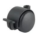 GR5016 Series 2x50mm black twin wheel castor with foot brake, no fitting, black nylon wheels