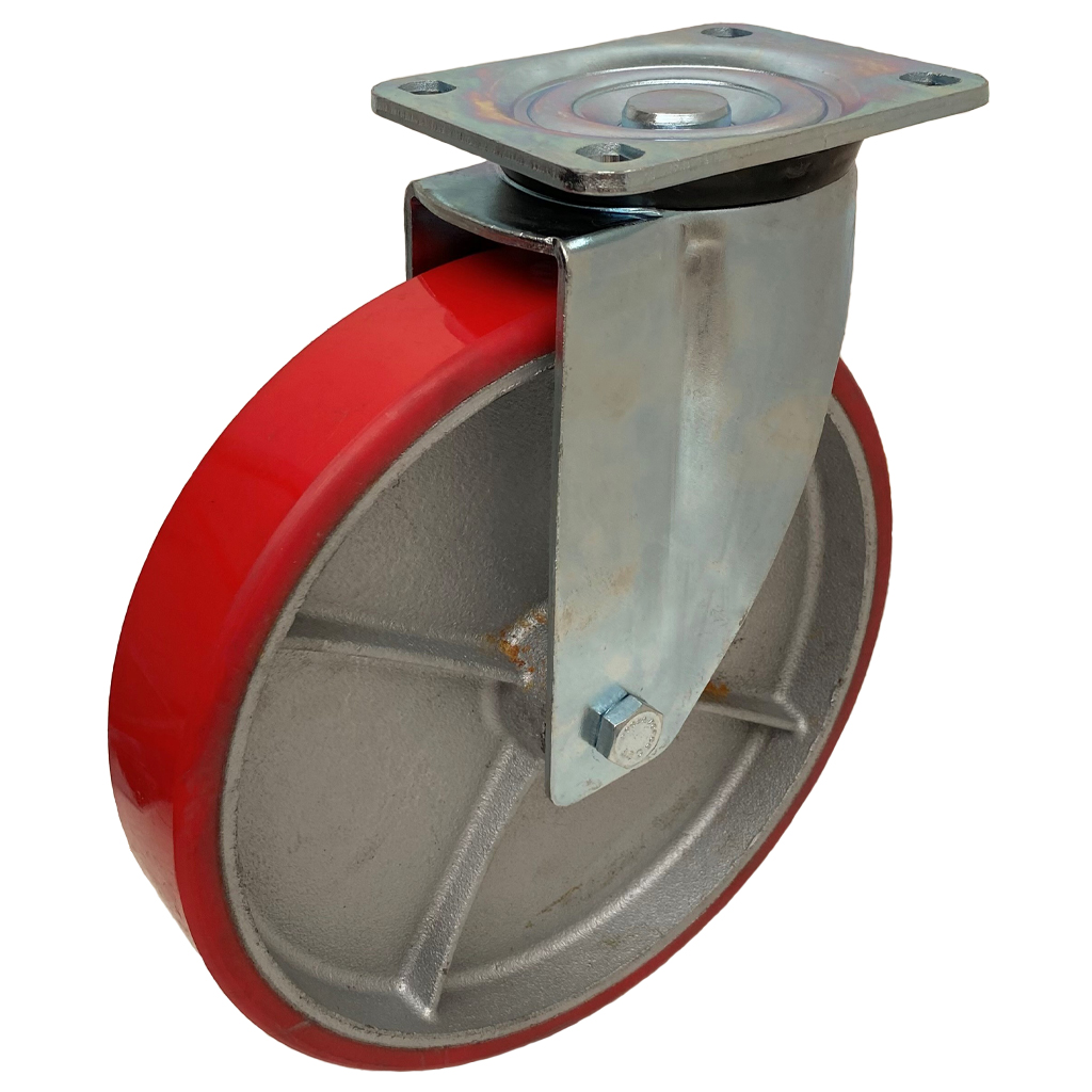 IP4 250 POLY CAST SWIVEL CASTOR(red) 800Kg. (Some rust on the wheel centres)