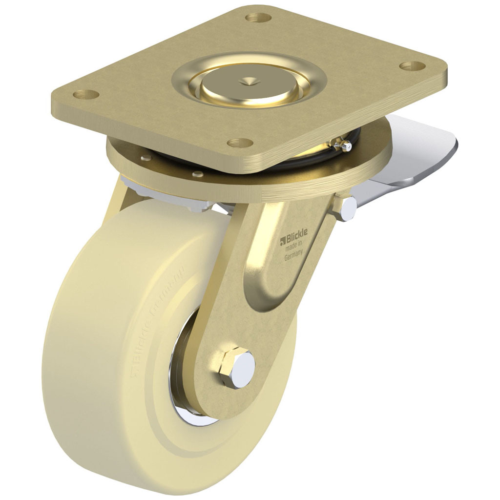 LS-GSPO 150K-35-ST 150x55mm swivel/brake top plate 175x140mm castor with cast nylon ball bearing wheel 2500kg.