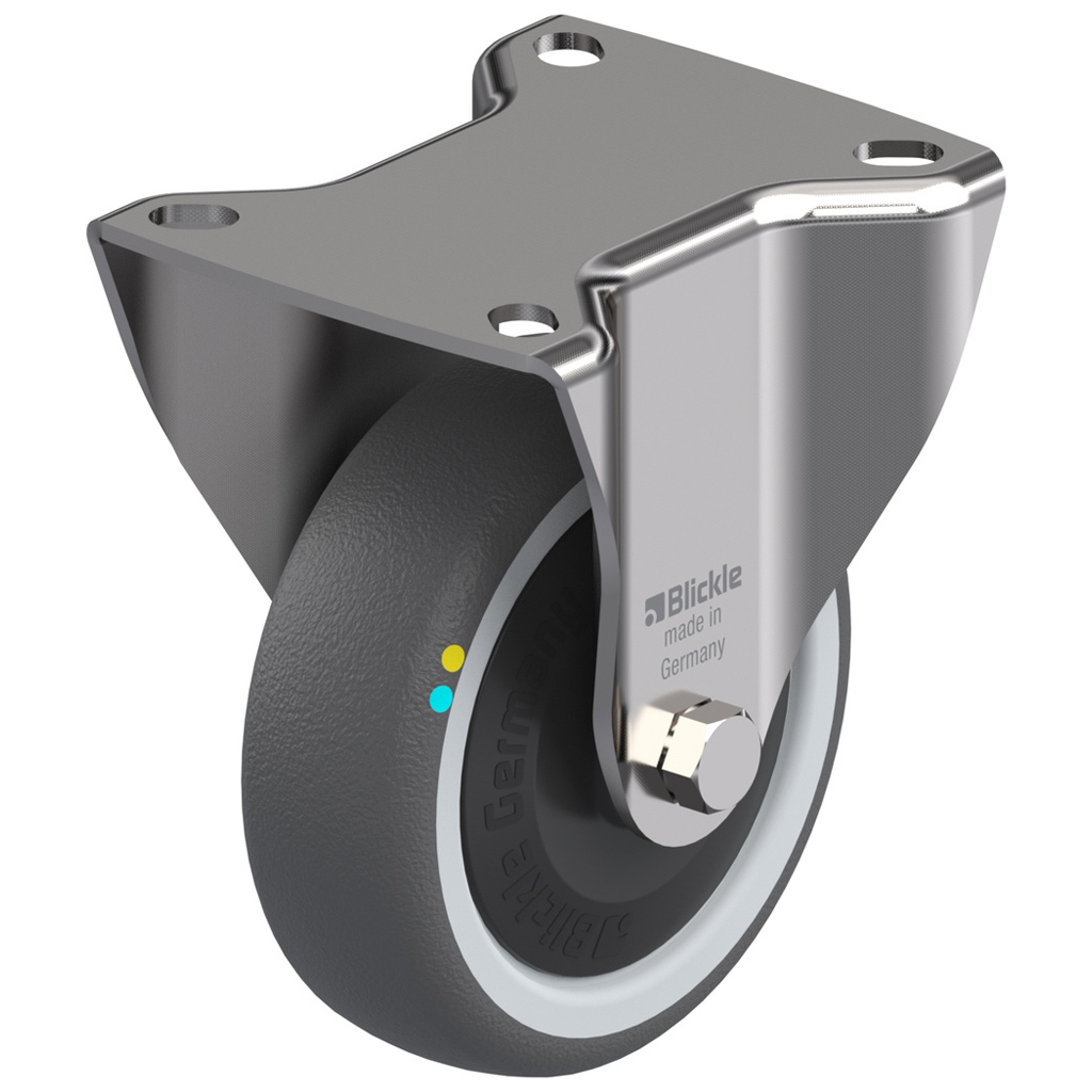 300SS series 100mm stainless steel fixed top plate 100x84mm castor with electrically conductive grey polyurethane on nylon centre additional sealed single ball bearing wheel 130kg