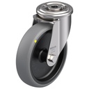 300SS series 125mm stainless steel swivel bolt hole 13mm castor with electrically conductive grey thermoplastic rubber on polypropylene centre plain bearing wheel 80kg