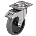 300SS series 125mm stainless steel swivel/brake top plate 100x85mm castor with electrically conductive grey thermoplastic rubber on polypropylene centre plain bearing wheel 80kg