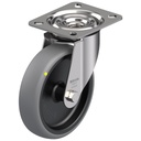 300SS series 125mm stainless steel swivel top plate 100x85mm castor with electrically conductive grey thermoplastic rubber on polypropylene centre plain bearing wheel 80kg