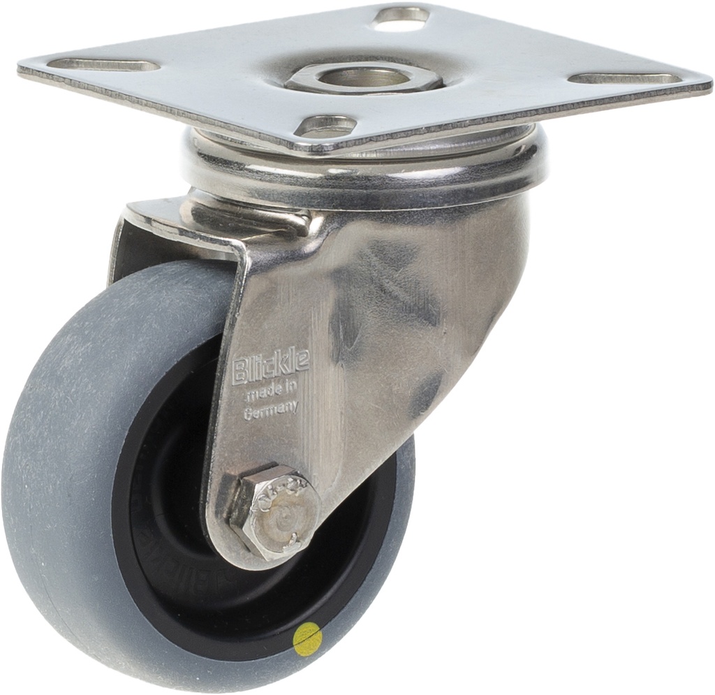 100SS series 50mm stainless steel swivel top plate 60x60mm castor with electrically conductive grey thermoplastic rubber on polypropylene centre plain bearing wheel 30kg