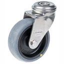 100SS series 75mm stainless steel swivel bolt hole 11mm castor with electrically conductive grey thermoplastic rubber on polypropylene centre plain bearing wheel 50kg