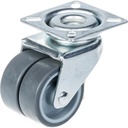 100 series 2x50mm swivel top plate 60x60mm castor with grey thermoplastic rubber on polypropylene centre plain bearing wheels 70kg
