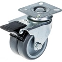 100 series 2x75mm swivel/brake top plate 77x67mm castor with grey thermoplastic rubber on polypropylene centre plain bearing wheels 80kg