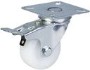 100 series 50mm swivel/brake top plate 60x60mm castor with nylon tread on polypropylene centre plain bearing wheel 50kg