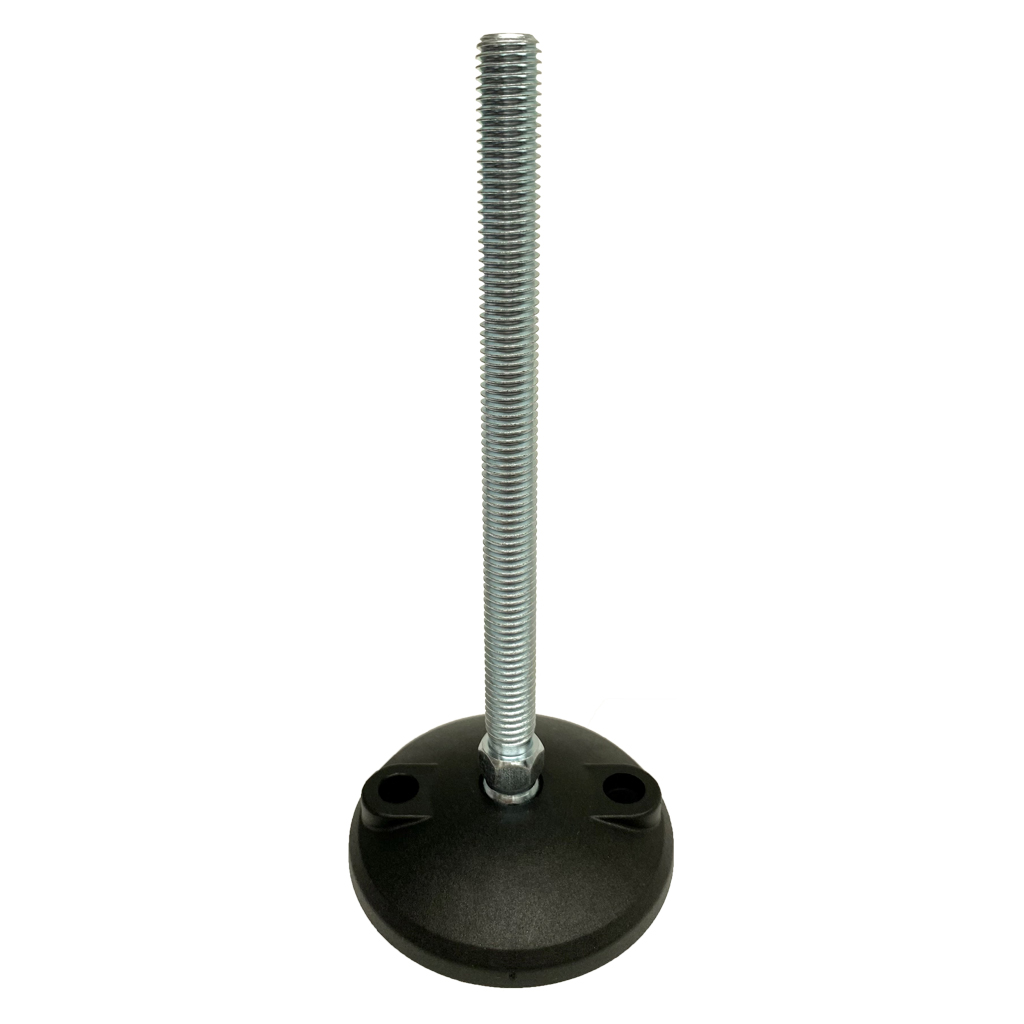 M12x150 Zinc plated tilting levelling foot 80mm plastic base with fixing holes 750kg