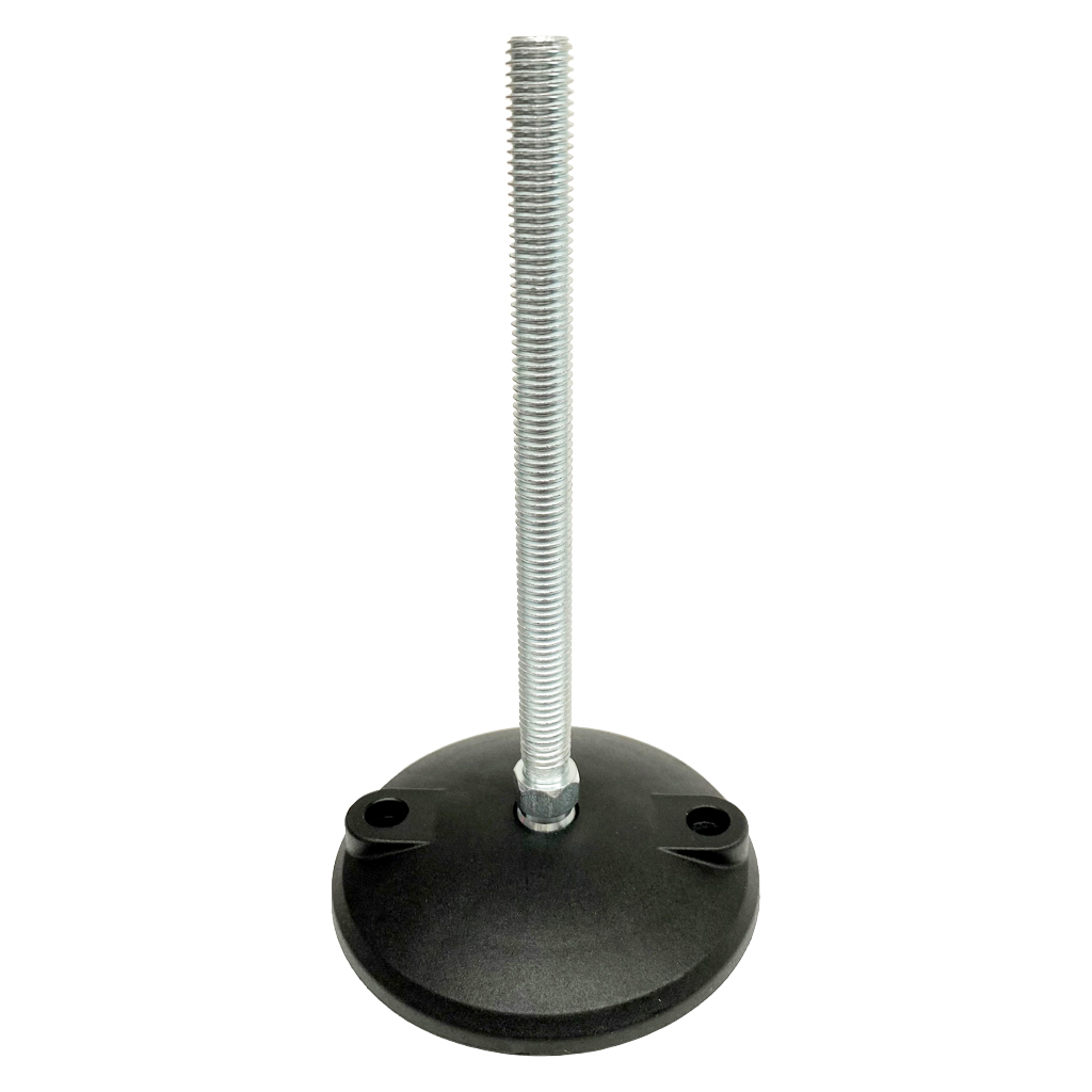M12x150 Zinc plated tilting levelling foot, 100mm plastic base with holes 750kg