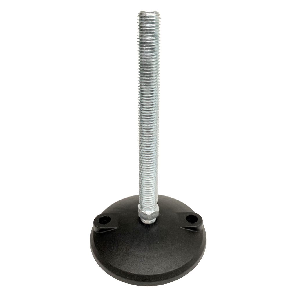 M16x150 Zinc plated tilting levelling foot, 100mm plastic base with holes 900kg