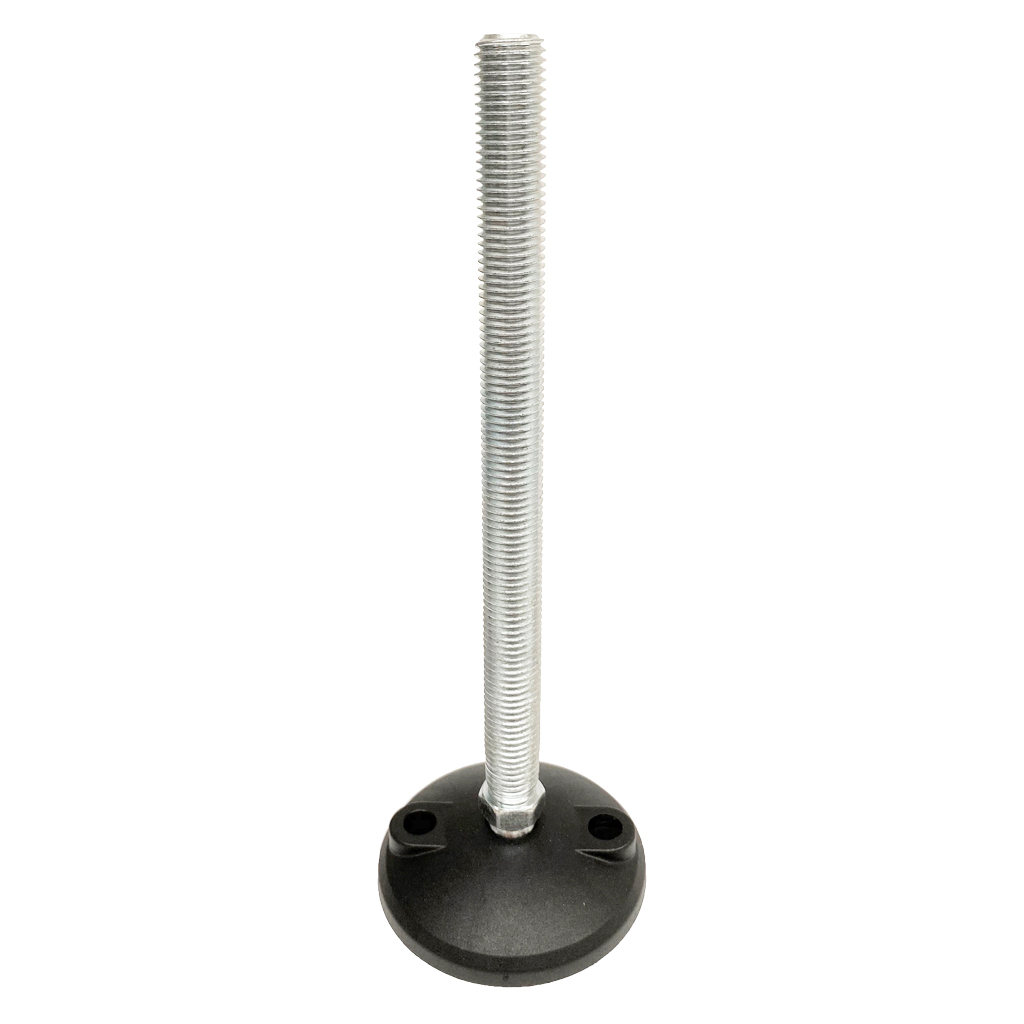M16x200 Zinc plated tilting levelling foot, 80mm plastic base with holes 900kg