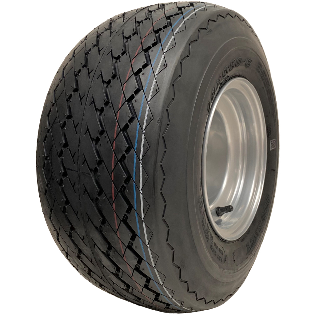 18x8.50-8 4pr Journey P509 golf cart tyre TL on silver steel wheel rim 4 stud golf buggy, 370kg load capacity