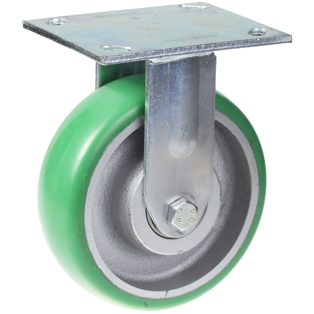 500 series 160mm fixed top plate 140x110mm castor with green convex elastic polyurethane on cast iron centre ball bearing wheel 500kg