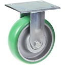 500 series 160mm fixed top plate 140x110mm castor with green convex elastic polyurethane on cast iron centre ball bearing wheel 500kg
