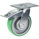 500 series 160mm swivel/brake top plate 140x110mm castor with green convex elastic polyurethane on cast iron centre ball bearing wheel 500kg